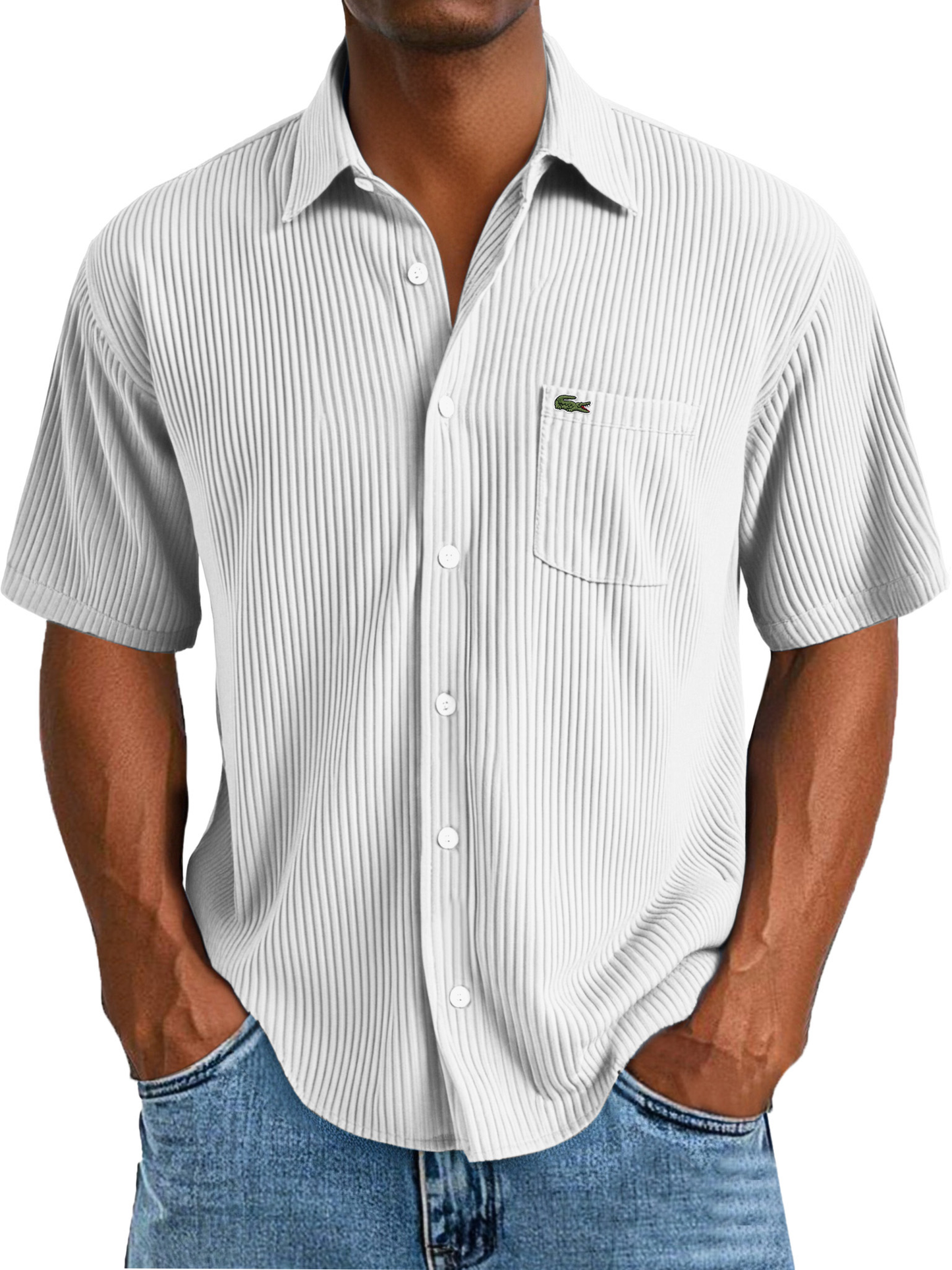 Men's Daily Casual Solid Color Vertical Pit Short-sleeved Lapel Shirt