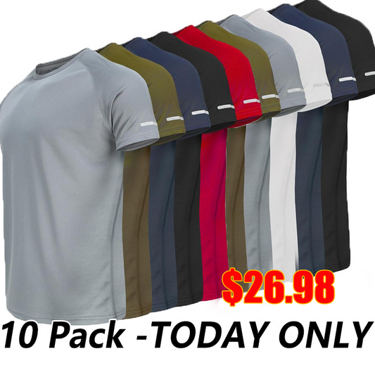 Men's solid color round neck sports breathable quick-drying T-shirt, Clearance Items 2025