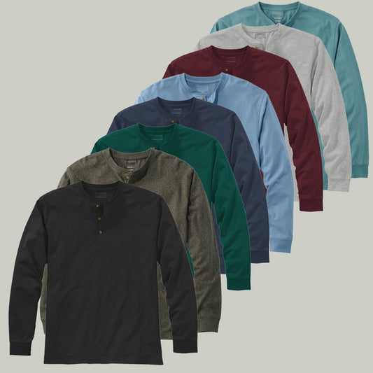 8 Pack Long-Sleeve Henley Tee Set (8 Colors)
