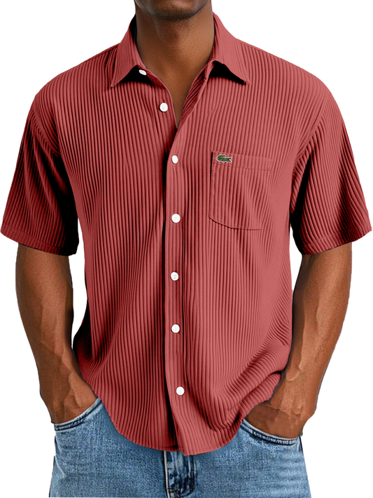 Men's Daily Casual Solid Color Vertical Pit Short-sleeved Lapel Shirt